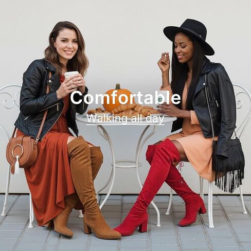 Vepose Women's Over The Knee High Boots Suede Thigh High Boot 3 Inch Chunky Heels Zipper Adjustable Opening Shoes in Kuwait