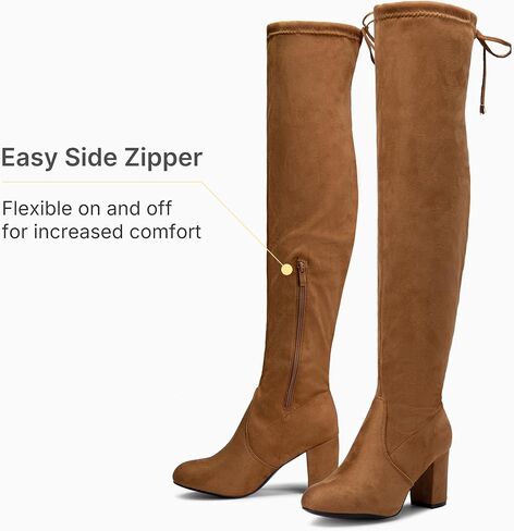 Vepose Women's Over The Knee High Boots Suede Thigh High Boot 3 Inch Chunky Heels Zipper Adjustable Opening Shoes in Kuwait