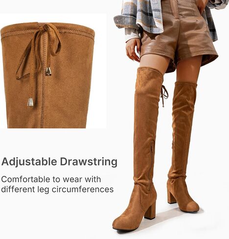 Vepose Women's Over The Knee High Boots Suede Thigh High Boot 3 Inch Chunky Heels Zipper Adjustable Opening Shoes in Kuwait