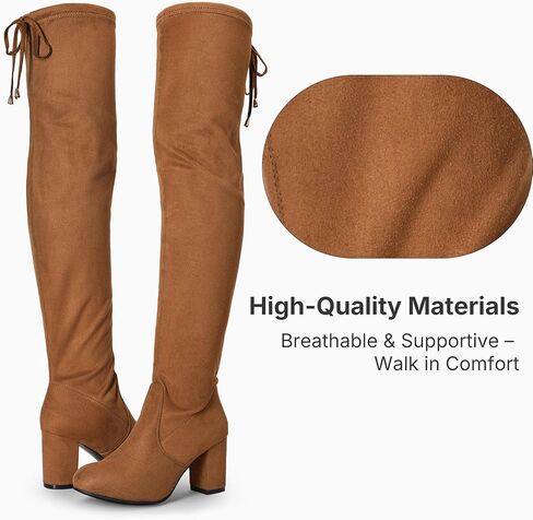 Vepose Women's Over The Knee High Boots Suede Thigh High Boot 3 Inch Chunky Heels Zipper Adjustable Opening Shoes in Kuwait