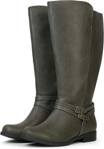 Women's Super Extra Wide Calf Side Zipper Double Buckle Knee High Riding Boots in Kuwait