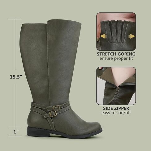 Women's Super Extra Wide Calf Side Zipper Double Buckle Knee High Riding Boots in Kuwait