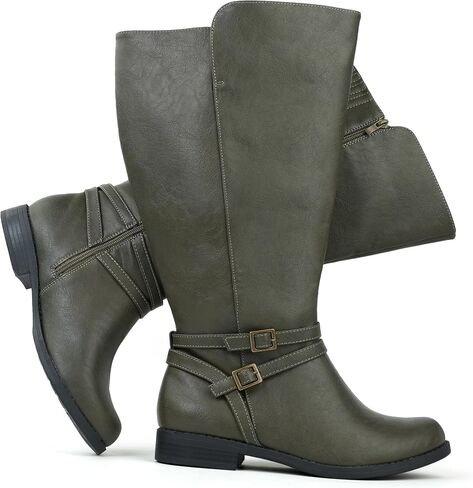 Women's Super Extra Wide Calf Side Zipper Double Buckle Knee High Riding Boots in Kuwait