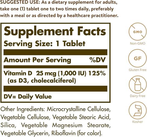 Solgar Vitamin D3 (Cholecalciferol) 55 mcg (2200 IU), 100 Vegetable Capsules - Helps Maintain Healthy Bones & Teeth - Immune System Support - Non-GMO, Gluten Free, Dairy Free, Kosher - 100 Servings in Kuwait