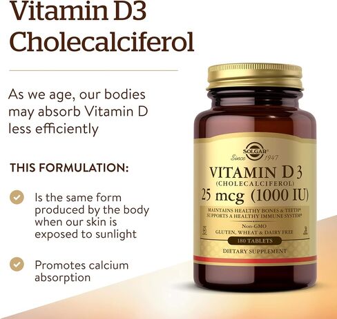 Solgar Vitamin D3 (Cholecalciferol) 55 mcg (2200 IU), 100 Vegetable Capsules - Helps Maintain Healthy Bones & Teeth - Immune System Support - Non-GMO, Gluten Free, Dairy Free, Kosher - 100 Servings in Kuwait