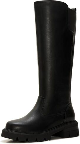 ZXHYZLZ Women's Wide Calf Knee High Platform Boots Leather Look Chunky Sole Tall Boots with Stretch Back Slip-On Comfortable Fall Winter Shoes in Saudi Arabia