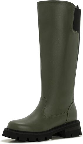 ZXHYZLZ Women's Wide Calf Knee High Platform Boots Leather Look Chunky Sole Tall Boots with Stretch Back Slip-On Comfortable Fall Winter Shoes in Saudi Arabia