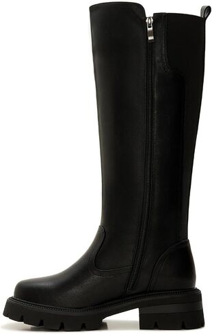 ZXHYZLZ Women's Wide Calf Knee High Platform Boots Leather Look Chunky Sole Tall Boots with Stretch Back Slip-On Comfortable Fall Winter Shoes in Saudi Arabia