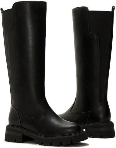 ZXHYZLZ Women's Wide Calf Knee High Platform Boots Leather Look Chunky Sole Tall Boots with Stretch Back Slip-On Comfortable Fall Winter Shoes in Saudi Arabia