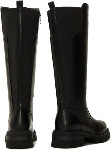 ZXHYZLZ Women's Wide Calf Knee High Platform Boots Leather Look Chunky Sole Tall Boots with Stretch Back Slip-On Comfortable Fall Winter Shoes in Saudi Arabia
