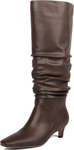 KysBloes Knee High Slouch Boots for Women Low Kitten Heel Long Boot Square Toe Fall Slouchy Boots Comfortable Fashion Shoes in Kuwait