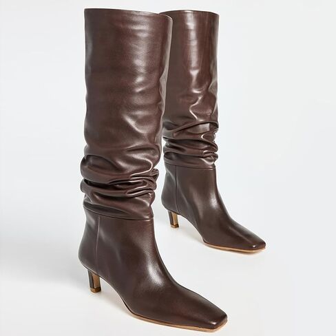 KysBloes Knee High Slouch Boots for Women Low Kitten Heel Long Boot Square Toe Fall Slouchy Boots Comfortable Fashion Shoes in Kuwait
