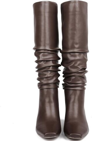 KysBloes Knee High Slouch Boots for Women Low Kitten Heel Long Boot Square Toe Fall Slouchy Boots Comfortable Fashion Shoes in Kuwait