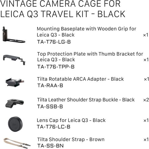 Tilta Vintage Camera Cage Base Kit Compatible with Leica Q3 – Black | L-Bracket with Leather Grip, Hot Shoe Thumb Grip, Lens Cap | ARCA Tripod Mount Support, Lightweight Travel-Friendly Design in Saudi Arabia