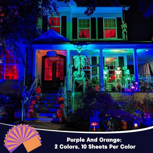 30 Pcs Halloween Light Gels Colored, Halloween Correction Gel Filter | Light Covers Transparent Film Plastic Sheets in Purple Brown and Orange, 11.7 x 8.3 in in Saudi Arabia