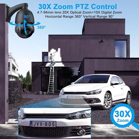 4K 30x Zoom Outdoor PTZ Security Poe IP Camera ، 8MP SPEED DOPE CAMERANCE مع الكشف البشري ، رؤية ليلية 390 قدمًا ، نقاشين ، فتحة بطاقة SD ， 24/7 تسجيل ، RTSP ONVIF متوافق in Kuwait