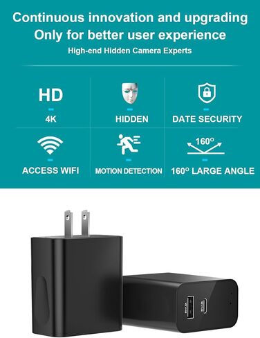 160 ° زاوية واسعة 4K HD Charger كاميرا مع الكشف عن الحركة ، والتحكم عن بُعد APP و 24/7 Continuou. in Saudi Arabia