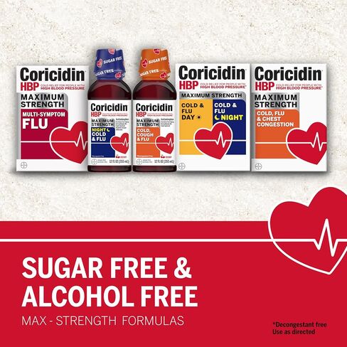Coricidin HBP, Decongestant-Free Cold Symptom Relief for People with High Blood Pressure, Maximum Strength, Flu & Chest Congestion Liquid Gels, 24 Count in Kuwait