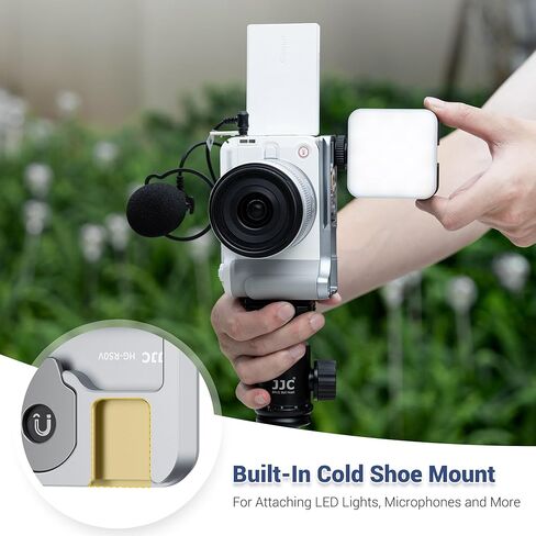 JJC Metal Hand Grip L Bracket for Canon EOS R50 V Camera(Not for R50), R50V Handgrip with Cold Shoe Mount, Silicone Handle, Anti-Slip Pad, Arca Swiss Quick Release Plate & 1/4"-20 Tripod Hole, Black in Saudi Arabia