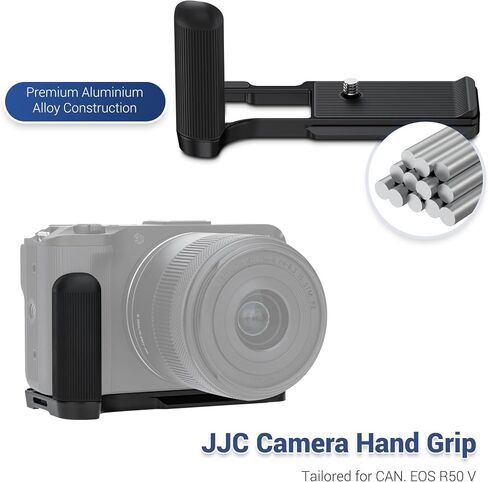 JJC Metal Hand Grip L Bracket for Canon EOS R50 V Camera(Not for R50), R50V Handgrip with Cold Shoe Mount, Silicone Handle, Anti-Slip Pad, Arca Swiss Quick Release Plate & 1/4"-20 Tripod Hole, Black in Saudi Arabia