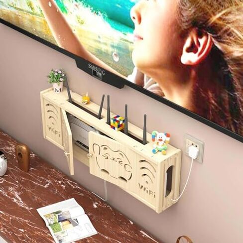 جهاز التوجيه رف الجدار المثبت على الجدار المخزن تخزين رف رف الأسلاك WiFi مربع WiFii Router Rucker Rack ، C-48x24cm in Kuwait