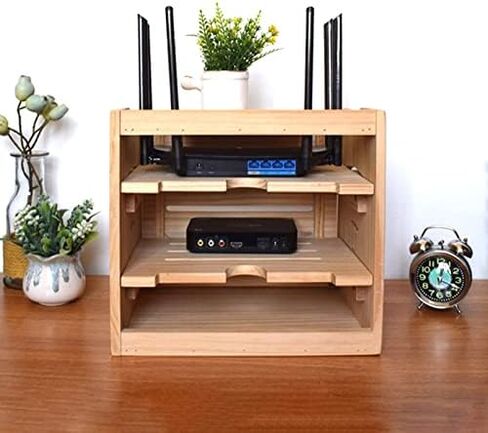 Wooden Router Storage Box Desktop Hider Rack WiFi Router Fenches Router Organizer Power Strip and Cable Management Storage Box in Saudi Arabia