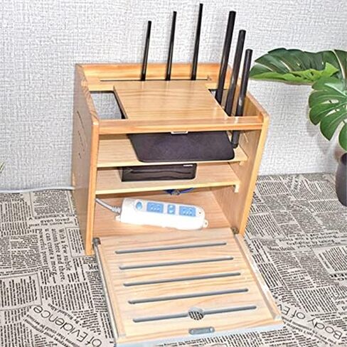 Wooden Router Storage Box Desktop Hider Rack WiFi Router Fenches Router Organizer Power Strip and Cable Management Storage Box in Saudi Arabia