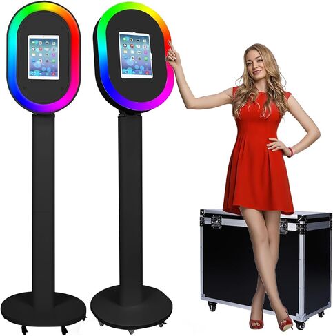 كشك الصور المحمولة لـ iPad 10.2 "10.5" 10.9 "11" 12.9 "13" ، آلة مصور Selfie Metal Metal Shell ، ضوء RGB ، شعار مخصص ، لحفلات حفل زفاف (أبيض مع صندوق قرص العسل) in Kuwait