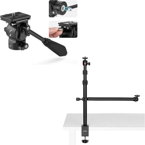 Bundle：SmallRig Camera Desk Mount Table Stand with Magic Arm and 1/4" Ball Head and Tripod Fluid Head Pan Tilt Head with Quick Release Plate in Saudi Arabia