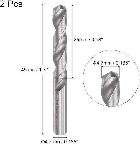 #US 2pcs 4.7mm C2/K20 Tungsten Straight Shank Spiral Flutes Twist Drill Bit in Saudi Arabia