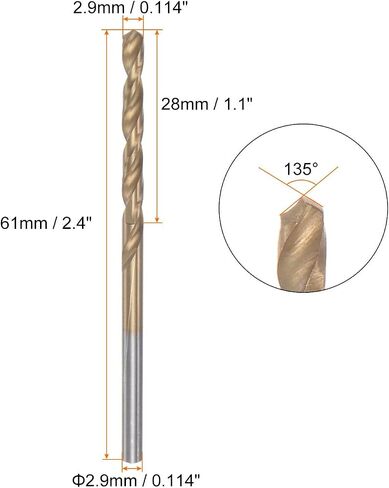 #US 3pcs 2.9mm Titanium Coated M42 High Speed Steel 8% Cobalt HSS Twist Drill Bits in Saudi Arabia