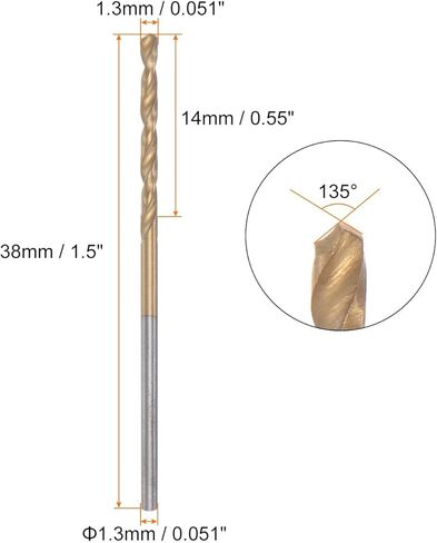 #Uus 5pcs 1.3mm Titanium M42 High Speed ​​Steel 8 ٪ Cobalt HSS Twist Drill Bits in Kuwait