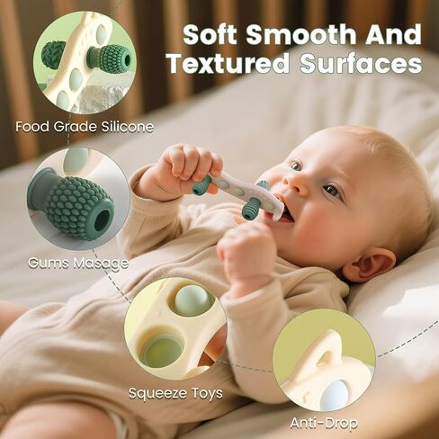 Baby Teething Toys Silicone Car Teether for Baby BPA Free Sensory Chew Toy (Green) in Kuwait