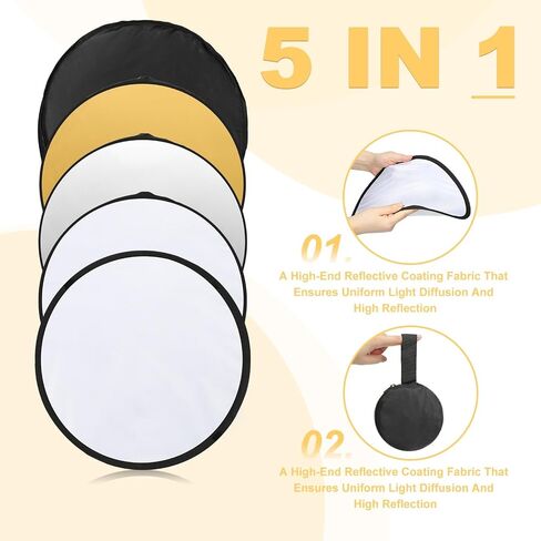 PATIKIL 31"/80cm Reflector Photography, 5 in 1 Collapsible Light Reflector with Bag Multi-Disc Light Diffuser for Studio Outdoor, Multicolor in Saudi Arabia