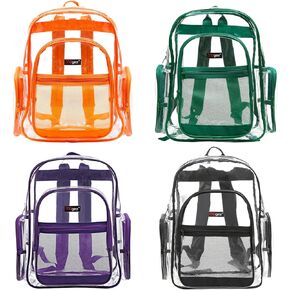 17 Inch Clear PVC Backpack with Black Trim and 5 Zipper Compartments, Transparent School Bookbag for Boys Girls, Travel or Work Bag for Men Women in Kuwait