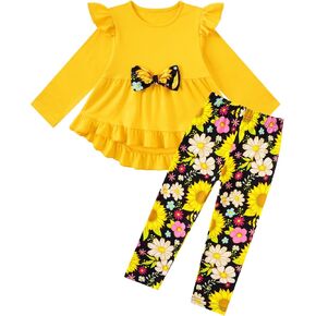 ملابس الطفلة ملابس طفل صغير طويل الأكمام سراويل الزهور الكشكشة in Kuwait