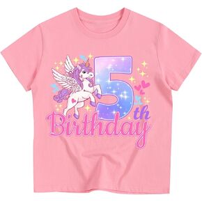 Unicorn Birthday Girl T-Shirt for Ages 2-6 Cotton Short Sleeve Tee Birthday Party Gift in Kuwait
