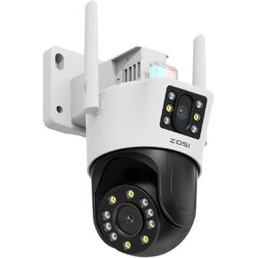 ZOSI C298 4MP Dual-Lens(2MP+2MP) Wired WiFi PT Plug-in Security Camera Outdoor, 360 View Pan/Tilt Camera, Human/Vehicle Detect, Color Night Vision, Spotlight Siren,Two-Way Talk, Memory Card Storage in Kuwait