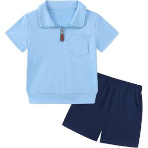 Weixinbuy Toddler Baby Boy Clothes Summer Outfits Solid Short Sleeve Sweatshirt and Shorts Set Zip Shirt+Shorts Sets 1-6T in Saudi Arabia