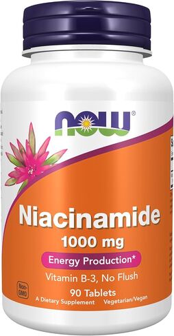 NOW Supplements, Niacinamide (Vitamin B-3) 1000 mg, Energy Production*, 90 Tablets, White, Off-White in Saudi Arabia