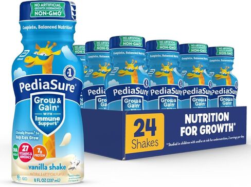 PediaSure Grow & Gain with Immune Support, Kids Protein Shake, 27 Vitamins and Minerals, 7g Protein, Helps Kids Catch Up On Growth, Non-GMO, Gluten-Free, Vanilla, 8 Fl Oz (Pack of 24) in Saudi Arabia