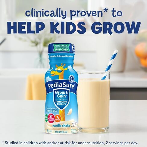 PediaSure Grow & Gain with Immune Support, Kids Protein Shake, 27 Vitamins and Minerals, 7g Protein, Helps Kids Catch Up On Growth, Non-GMO, Gluten-Free, Vanilla, 8 Fl Oz (Pack of 24) in Saudi Arabia