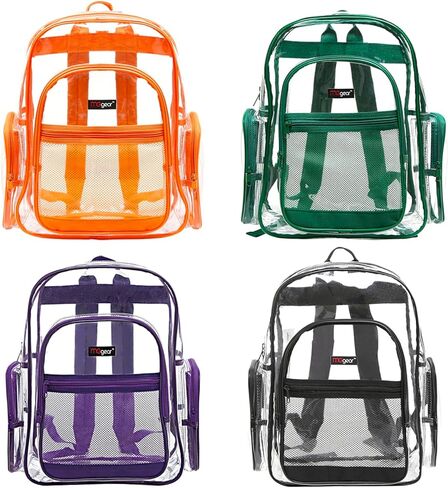 17 Inch Clear PVC Backpack with Black Trim and 5 Zipper Compartments, Transparent School Bookbag for Boys Girls, Travel or Work Bag for Men Women in Kuwait