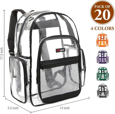 17 Inch Clear PVC Backpack with Black Trim and 5 Zipper Compartments, Transparent School Bookbag for Boys Girls, Travel or Work Bag for Men Women in Kuwait