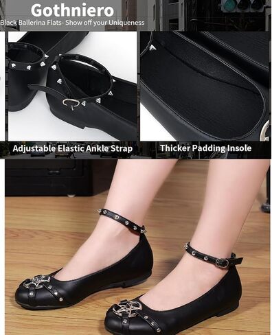 شقق غوتنيرو نسائية سوداء مع ترصيع وحزام قابل للتعديل شقق الباليه comfotable in Kuwait
