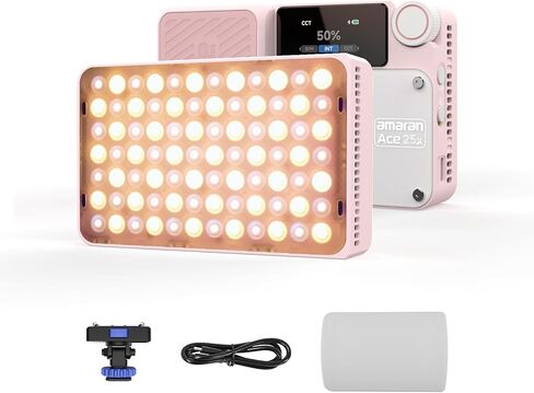 Amaran Ace 25x Video Light - 25W Bi-Color On-Camera Rechargeable LED Photography CCT 2700K-6500K, App Control, 10 Effects, Magnetic Attraction, for Vlog/Video (Pink) in Saudi Arabia