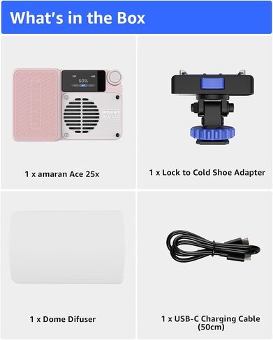 Amaran Ace 25x Video Light - 25W Bi-Color On-Camera Rechargeable LED Photography CCT 2700K-6500K, App Control, 10 Effects, Magnetic Attraction, for Vlog/Video (Pink) in Saudi Arabia