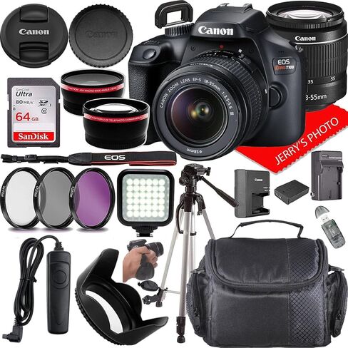 Canon EOS Rebel T100 DSLR Camera W/Canon EF-S 18-55mm f/3.5-5.6 DC III Zoom Lens + Case + 64GB Memory (20pc Bundle) (تم تجديده) in Saudi Arabia