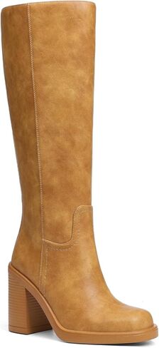 Uacllcau Knee High Boots Women Wide Calf Platform Boots for Women Square Toe Chunky Block Heeled Riding Tall Long Boot Comfortable Trendy in Saudi Arabia