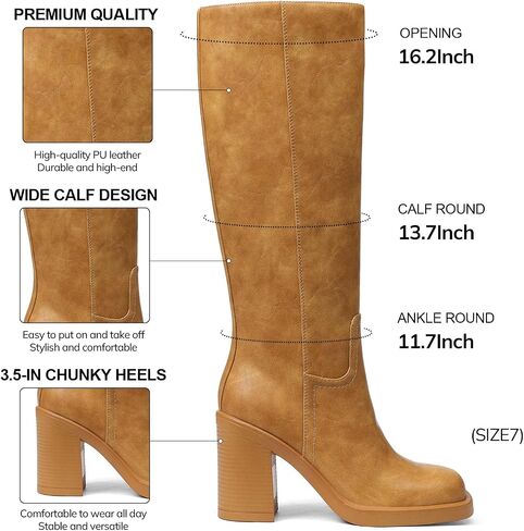 Uacllcau Knee High Boots Women Wide Calf Platform Boots for Women Square Toe Chunky Block Heeled Riding Tall Long Boot Comfortable Trendy in Saudi Arabia